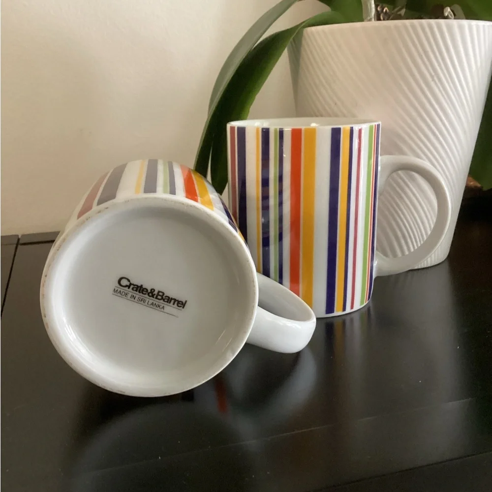 Crate & Barrel Striped Multicolor Ceramic Mug set